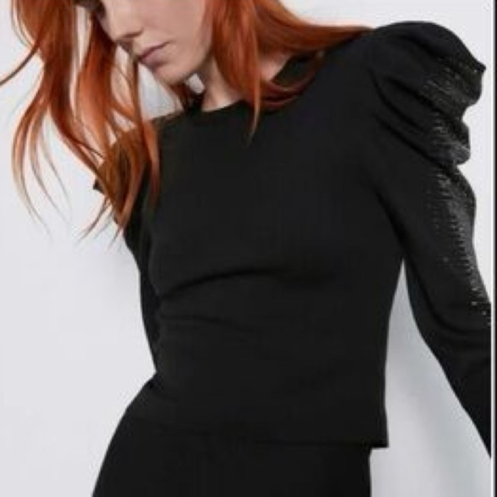 Zara Black long sleeve Top with sparkle sleeves - Picture 1 of 4